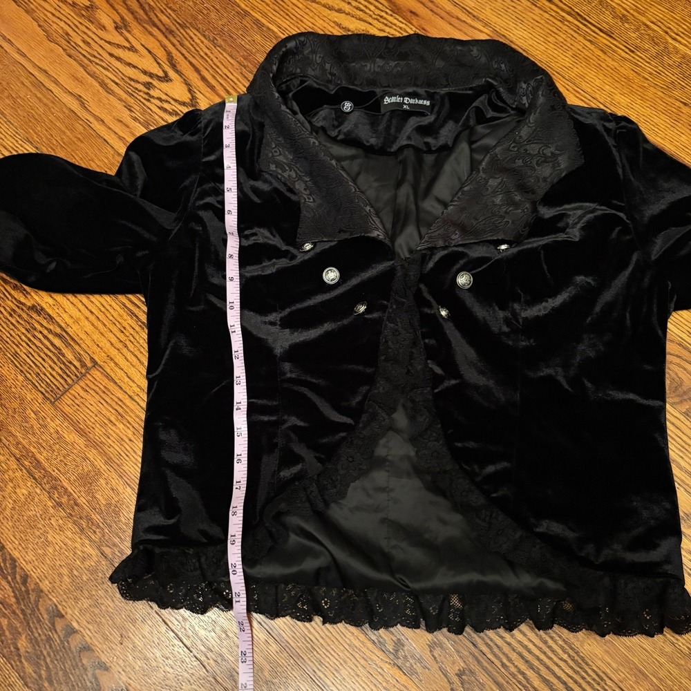 Scarlet Darkness Black Velvet Gothic Victorian Jacket Lace Trim XL - Picture 6 of 6